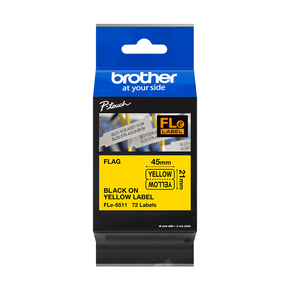 Brother FLe-6511 Die-Cut Tape Cassette - Black on Yellow, 21mm wide 3